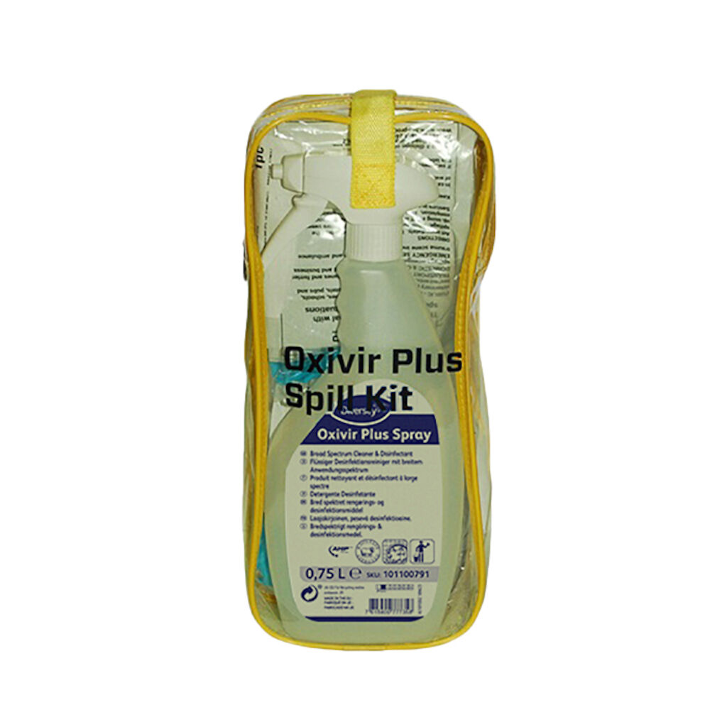 Oxivir Plus Spray spill kit 1st - Infektionsförebyggande nödhjälpskit för att kunna isolera och ta bort spillda kroppsvätskor säkert, snabbt och enkelt, när som helst