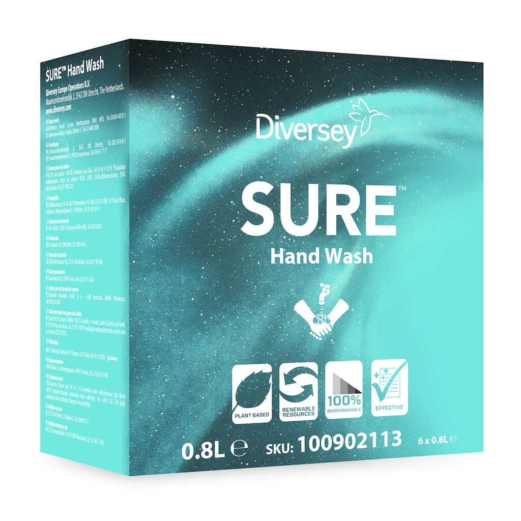 SURE Hand Wash 6x0.8L - En mild parfymerad handtvål som innehåller växtbaserade ingredienser