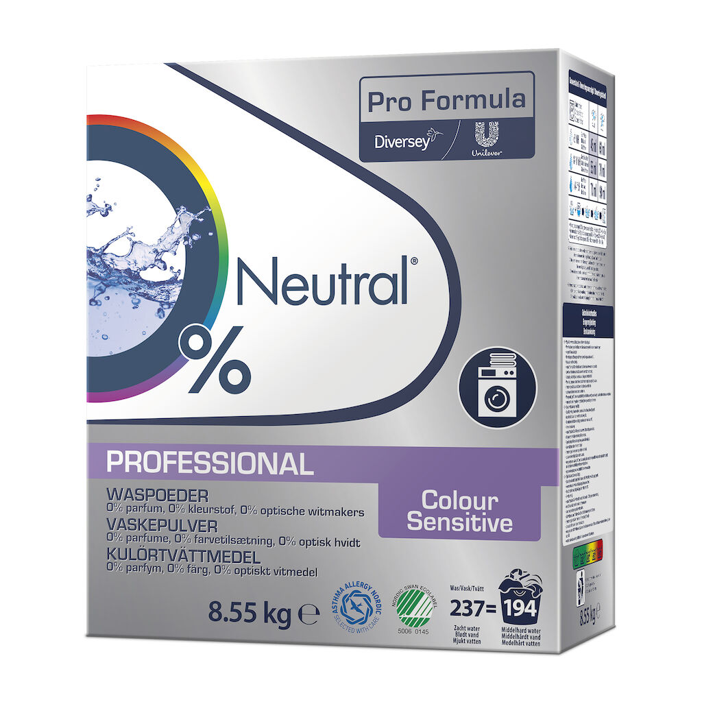 Neutral Pro Formula Colour Sensitive 8.55kg - Professionellt pulvertvättmedel för kulörtvätt utan parfym för känslig hud